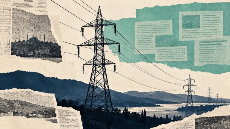 Elektrik iletim hatları ve haber kupürleriyle PTF tahmini araştırmasını anlatan temsili editoryal illüstrasyon.